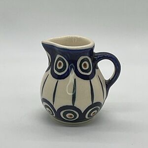 Polish Pottery Dana Boleslawiec Blue and Cream Ceramic Small Pitcher/Creamer